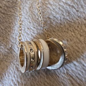 Park Lane Gold-Tone Necklace with White Enamel & Clear Crystal Rings